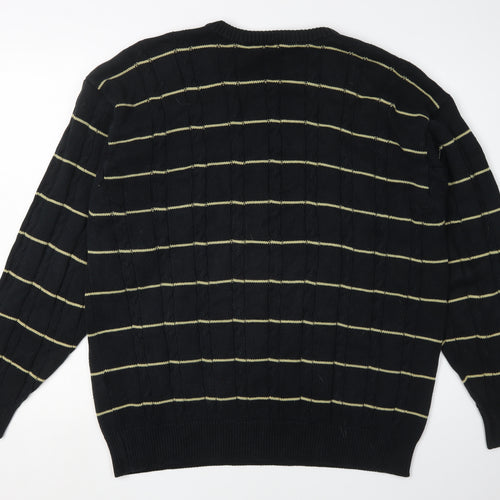 Glenmuir Men's Black Striped Pullover Crew Neck Jumper