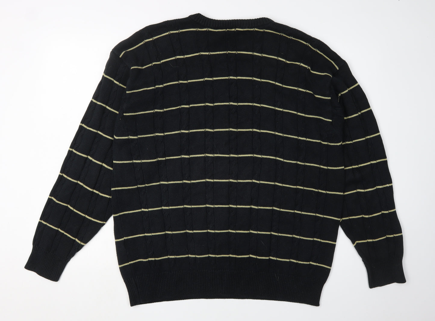 Glenmuir Men's Black Striped Pullover Crew Neck Jumper