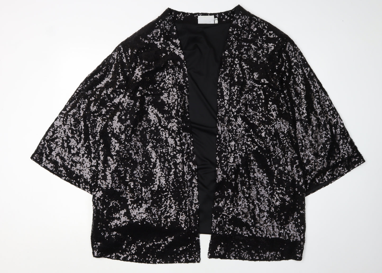 Fransa Women's Black Sequin Open Jacket, Size 18, Party Ready