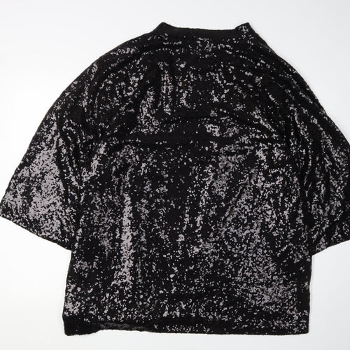 Fransa Women's Black Sequin Open Jacket, Size 18, Party Ready
