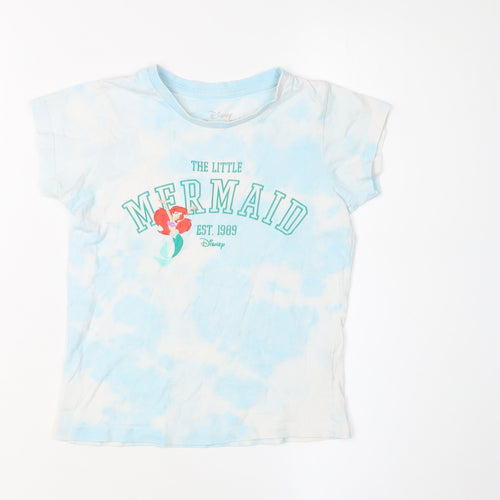 Disney Princess Little Mermaid Girls Blue Tie-Dye T-Shirt Size 6-7 Years