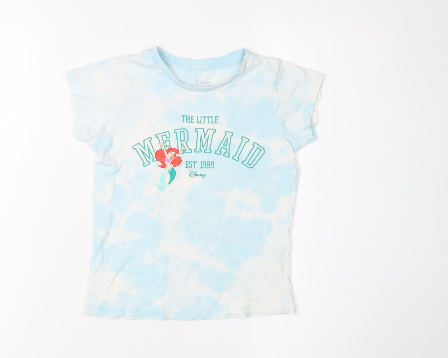 Disney Princess Little Mermaid Girls Blue Tie-Dye T-Shirt Size 6-7 Years