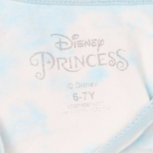Disney Princess Little Mermaid Girls Blue Tie-Dye T-Shirt Size 6-7 Years