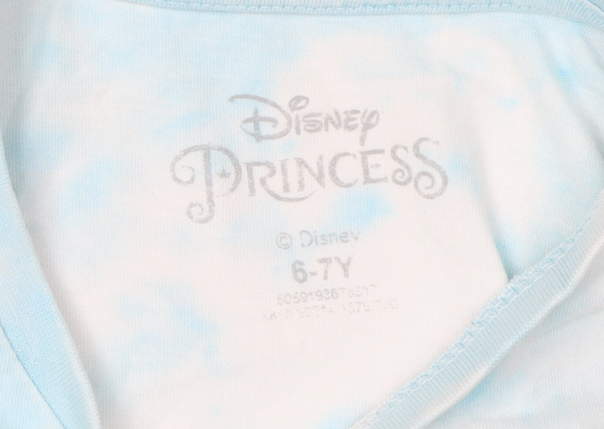 Disney Princess Little Mermaid Girls Blue Tie-Dye T-Shirt Size 6-7 Years