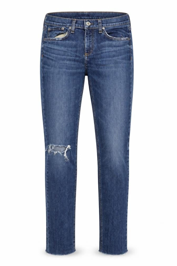 Front view of rag & bone Women's Blue Skinny Distressed Jeans, size 26