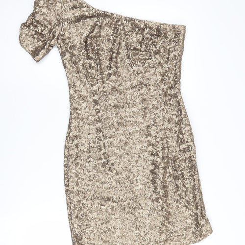 New Look Women's Gold Sequin One Shoulder Bodycon Dress