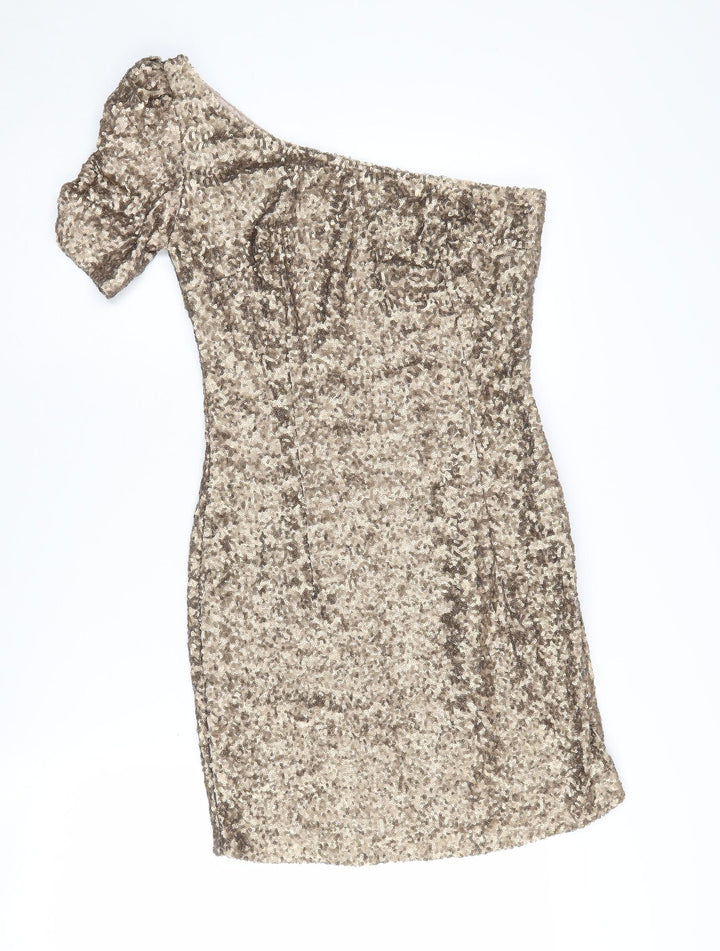 New Look Women's Gold Sequin One Shoulder Bodycon Dress