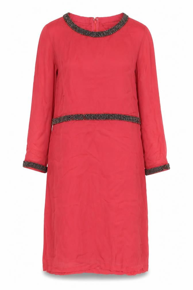 Front view of French Connection Women's Red Beaded Dress, size 12