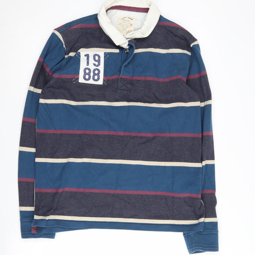 Fat Face Men's Blue Striped Polo L - 1980s Style