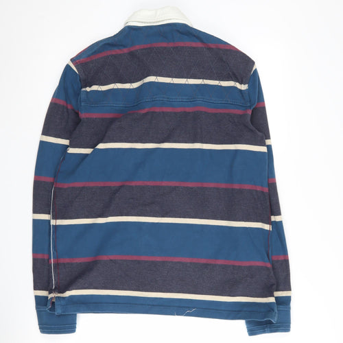 Fat Face Men's Blue Striped Polo L - 1980s Style