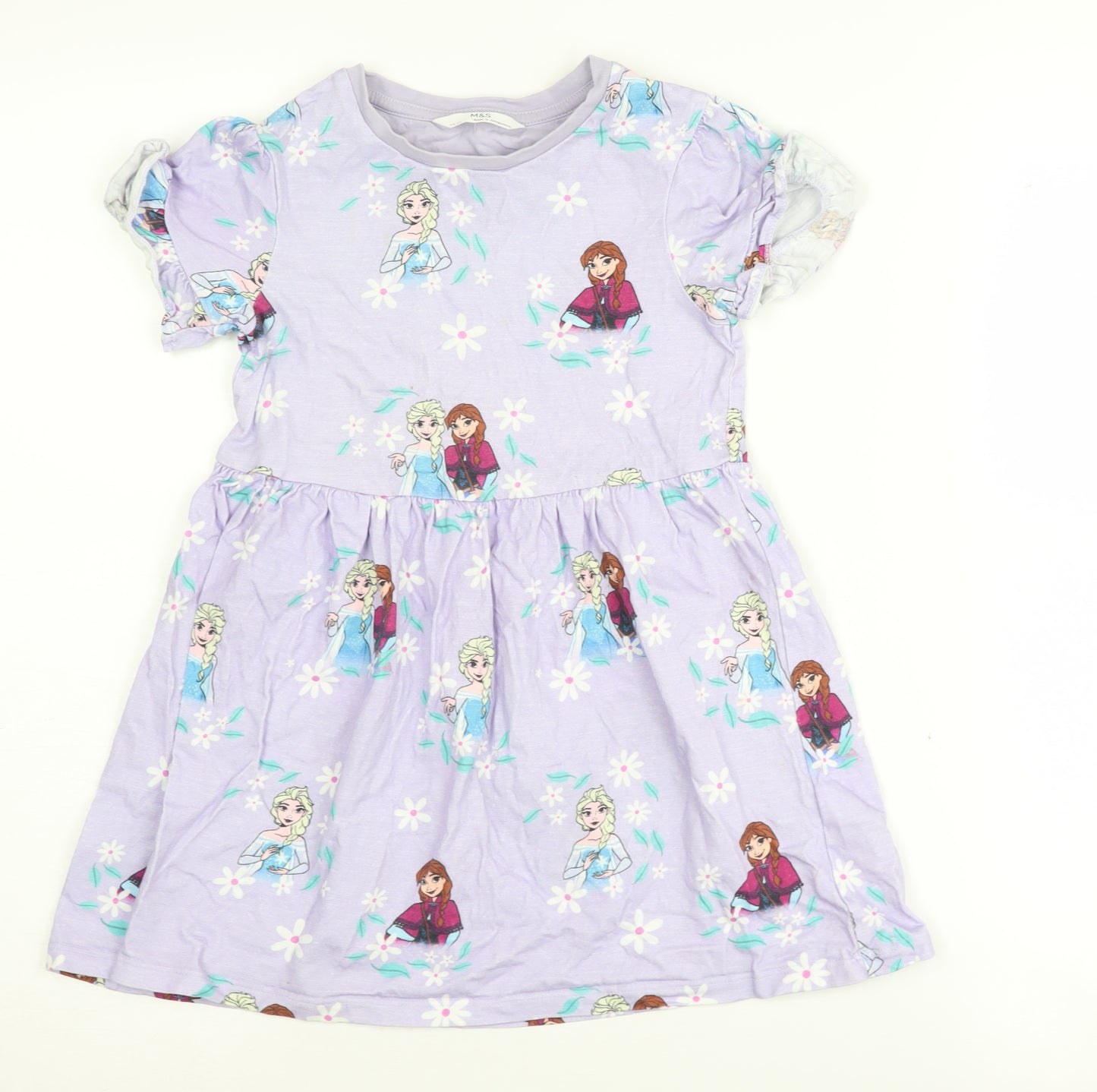 M&S Girls Purple Frozen Dress 5-6 Years Fit & Flare Style