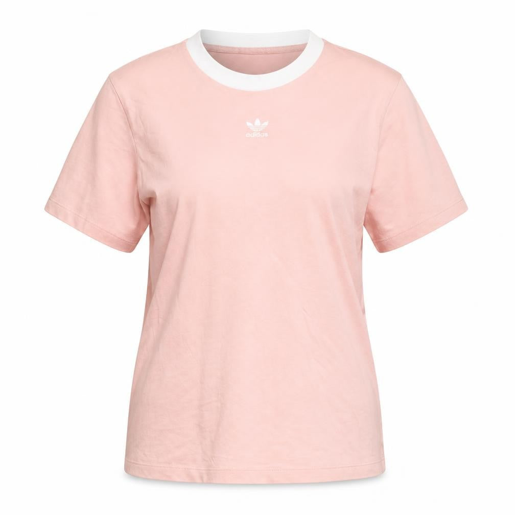 Front view of adidas Pink Women's Ringer T-Shirt, size 8