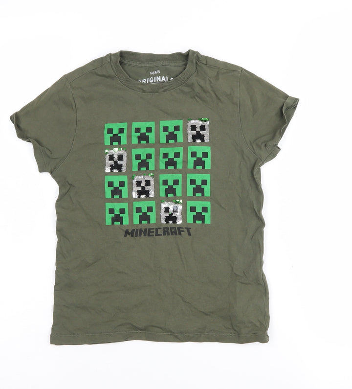 Marks and Spencer Girls Green Minecraft T-Shirt 6-7 Years