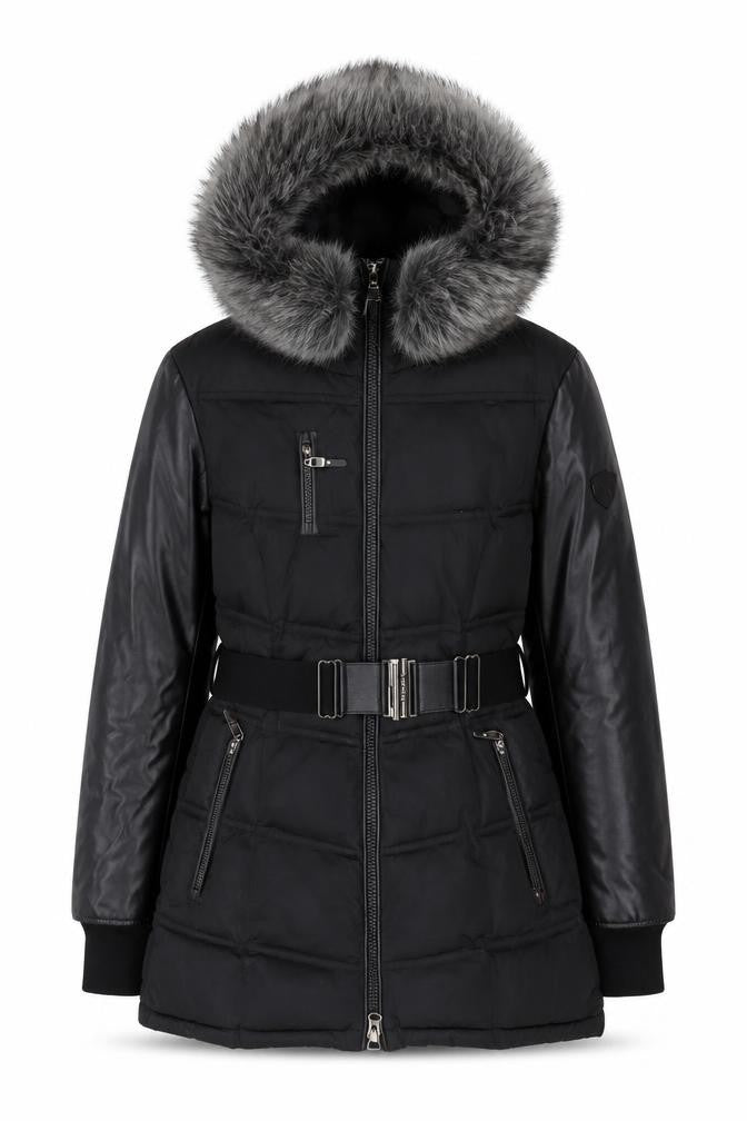 Front view of Sicily Clothing Women's Black Puffer Jacket L