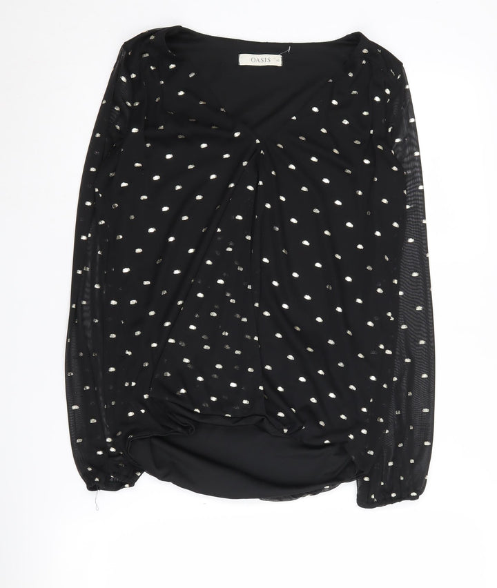 Oasis Black V-Neck Womens Top XS Long Sleeve Polyester