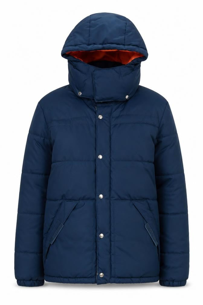 Front view of H&M Women's Blue Puffer Jacket M Hooded Casual
