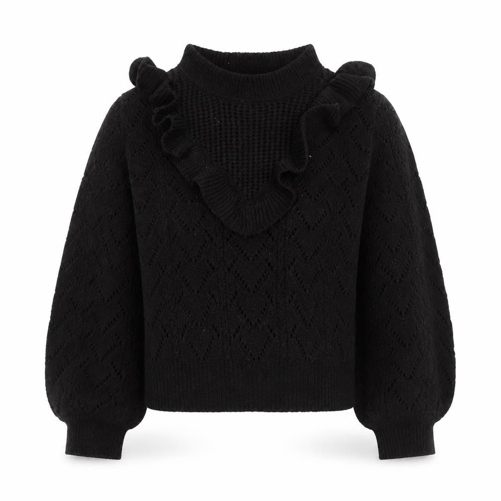 Front view of H&M Black Women's jumper, size M, Ruffled Accent