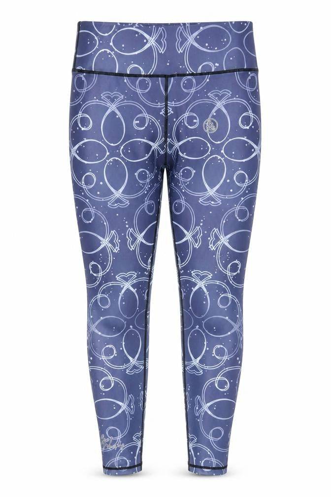 Front view of Alex Murphy Women's Blue Geometric Ankle Leggings S