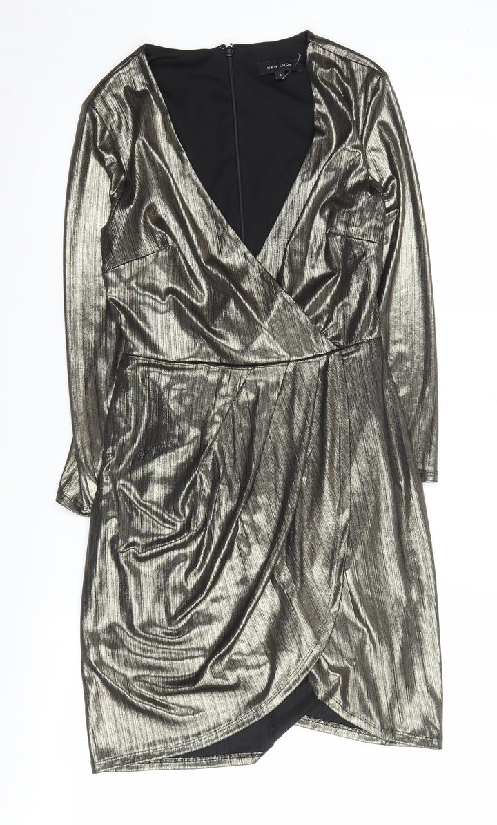 New Look Women's Gold Wrap Dress Size 8