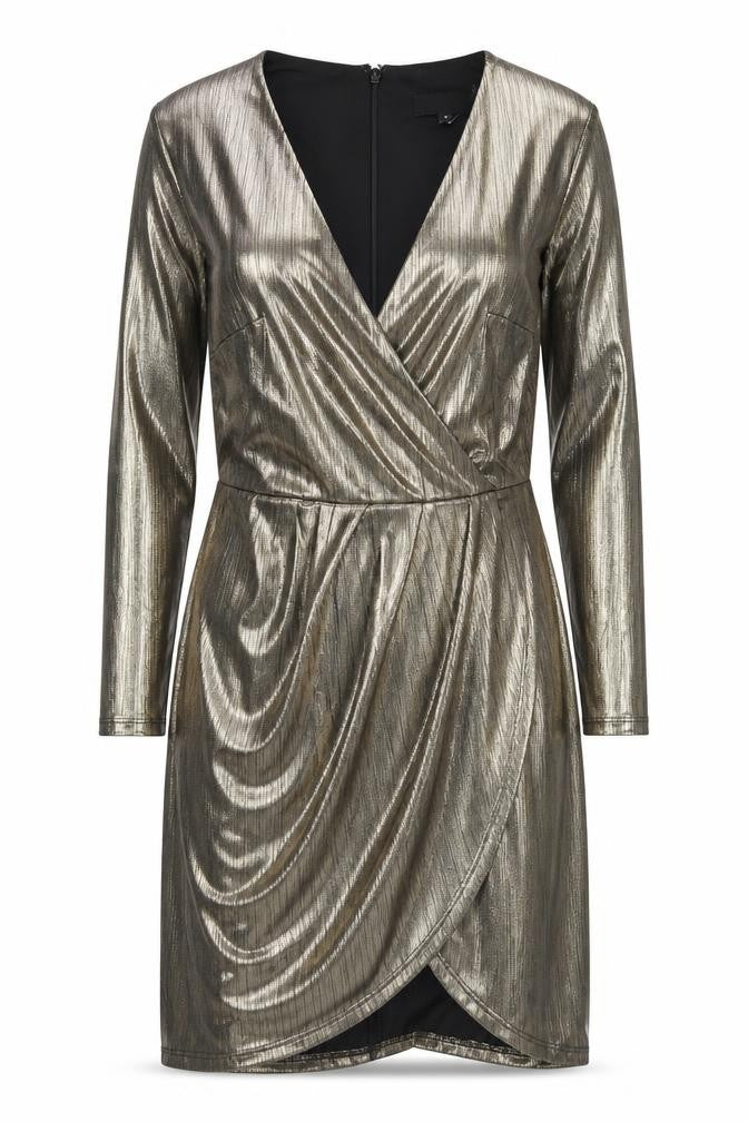 Front view of New Look Women's Gold Wrap Dress, size 8