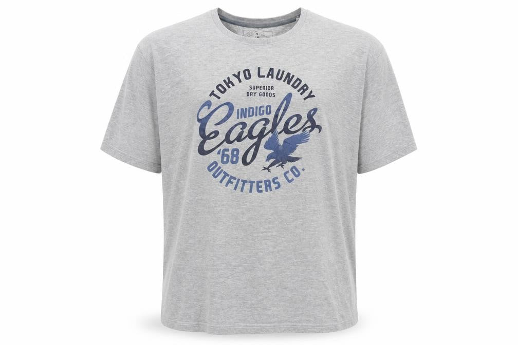 Front view of Tokyo Laundry Men's Grey XL Graphic T-Shirt