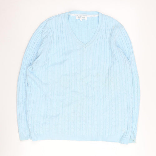 Tulchan Women's Blue Cable-Knit V-Neck Pullover Jumper L
