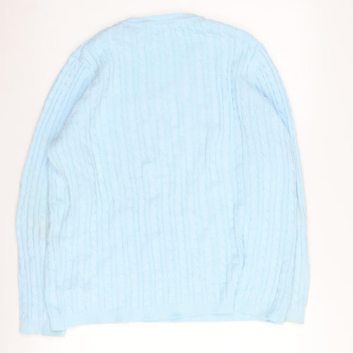 Tulchan Women's Blue Cable-Knit V-Neck Pullover Jumper L