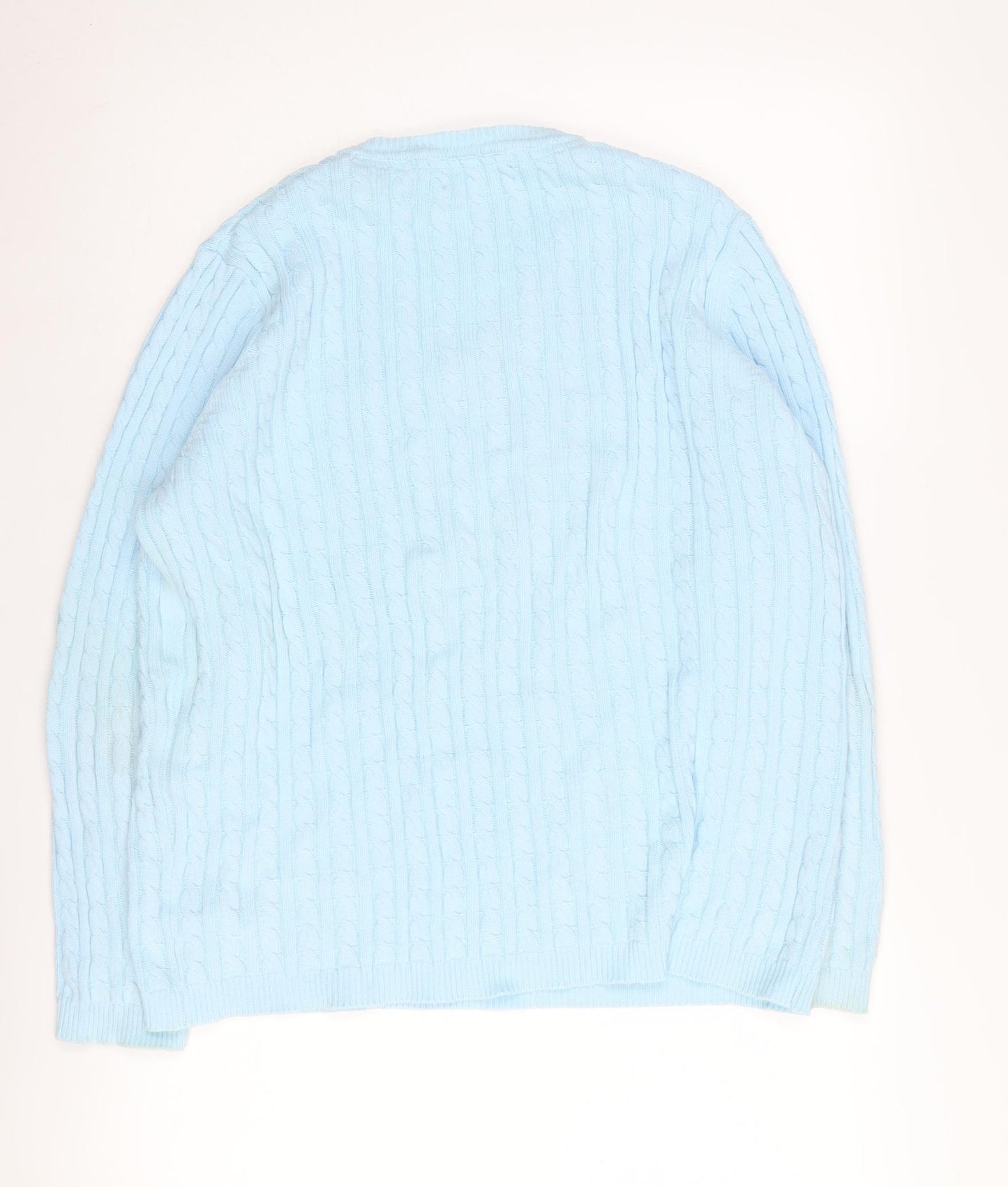 Tulchan Women's Blue Cable-Knit V-Neck Pullover Jumper L