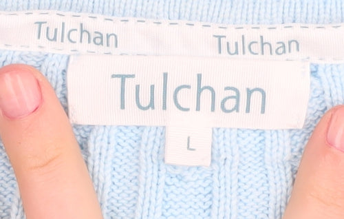 Tulchan Women's Blue Cable-Knit V-Neck Pullover Jumper L