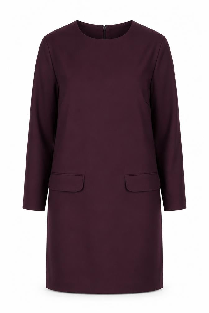 Front view of Warehouse Women's Purple Shift Dress, size 10