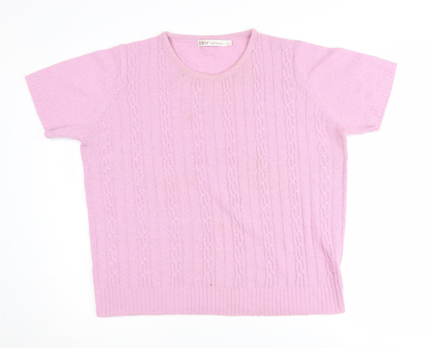 EWM Pure Classics Pink Women's Cable-Knit Pullover, L