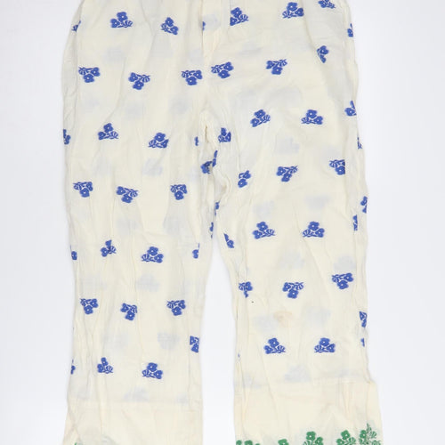 Zara Women's Ivory Floral Trousers L - Cotton Blend