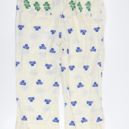 Zara Women's Ivory Floral Trousers L - Cotton Blend