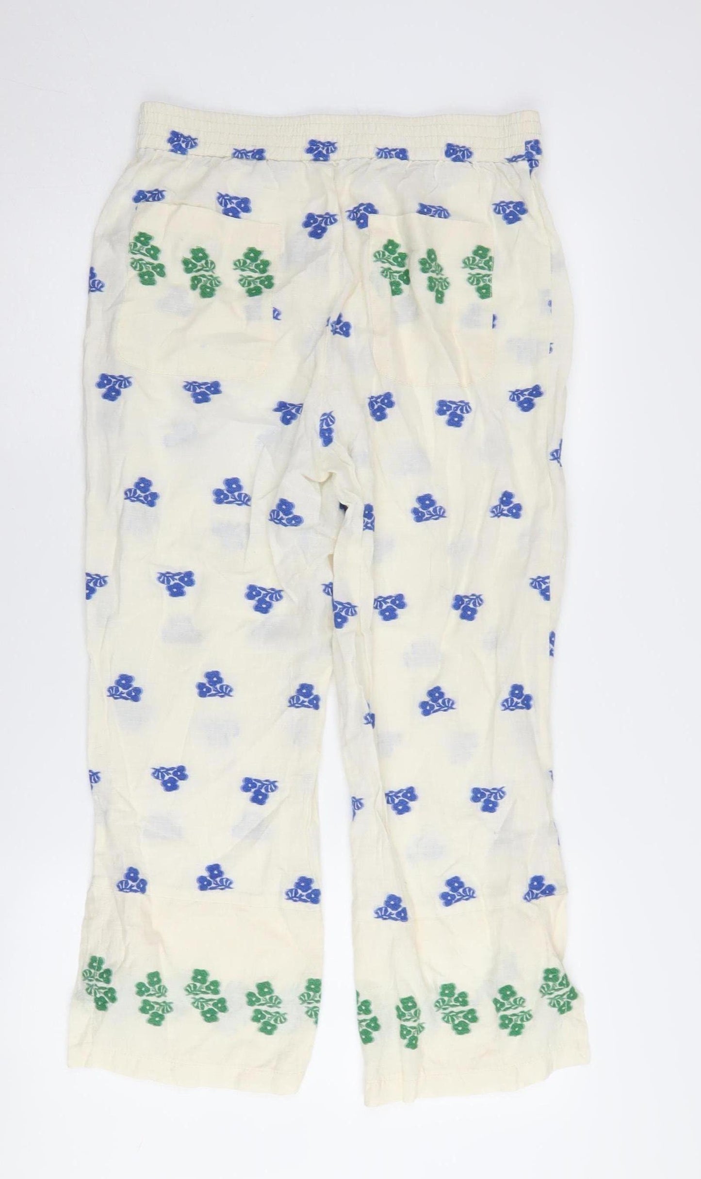 Zara Women's Ivory Floral Trousers L - Cotton Blend