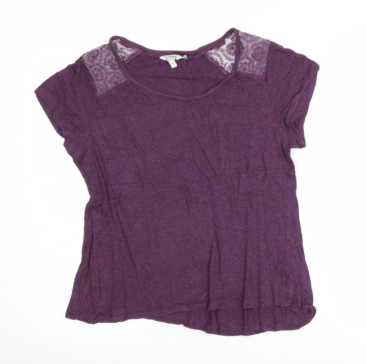 Fatface Women's Purple Lace Accent T-Shirt, Size 12