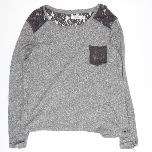 SuperDry Women's Grey Lace Long Sleeve T-Shirt, M