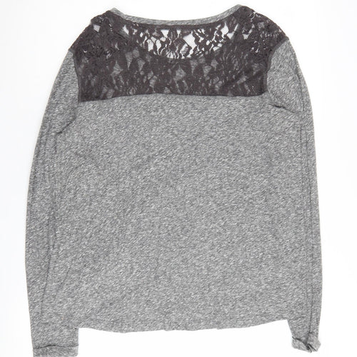 SuperDry Women's Grey Lace Long Sleeve T-Shirt, M
