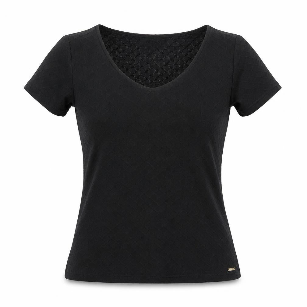 Front view of Jacques Vert Women's Black Short Sleeve V-Neck Top