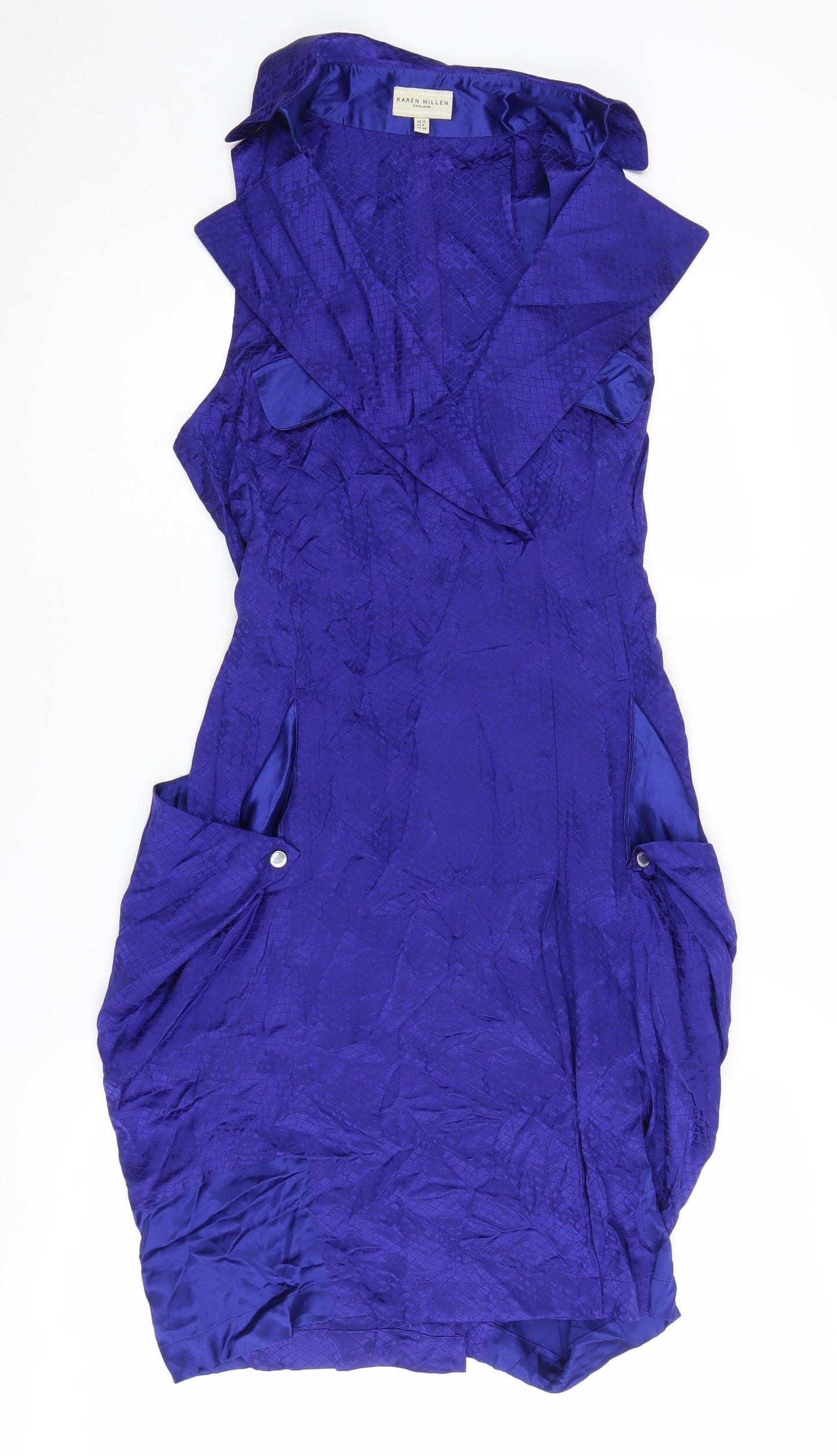 Karen Millen Blue Silk Sleeveless Dress UK 12
