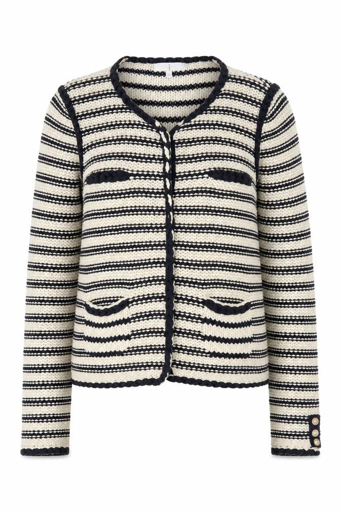 Front view of Jasper Conran Women's Black Striped Cardigan, size 14