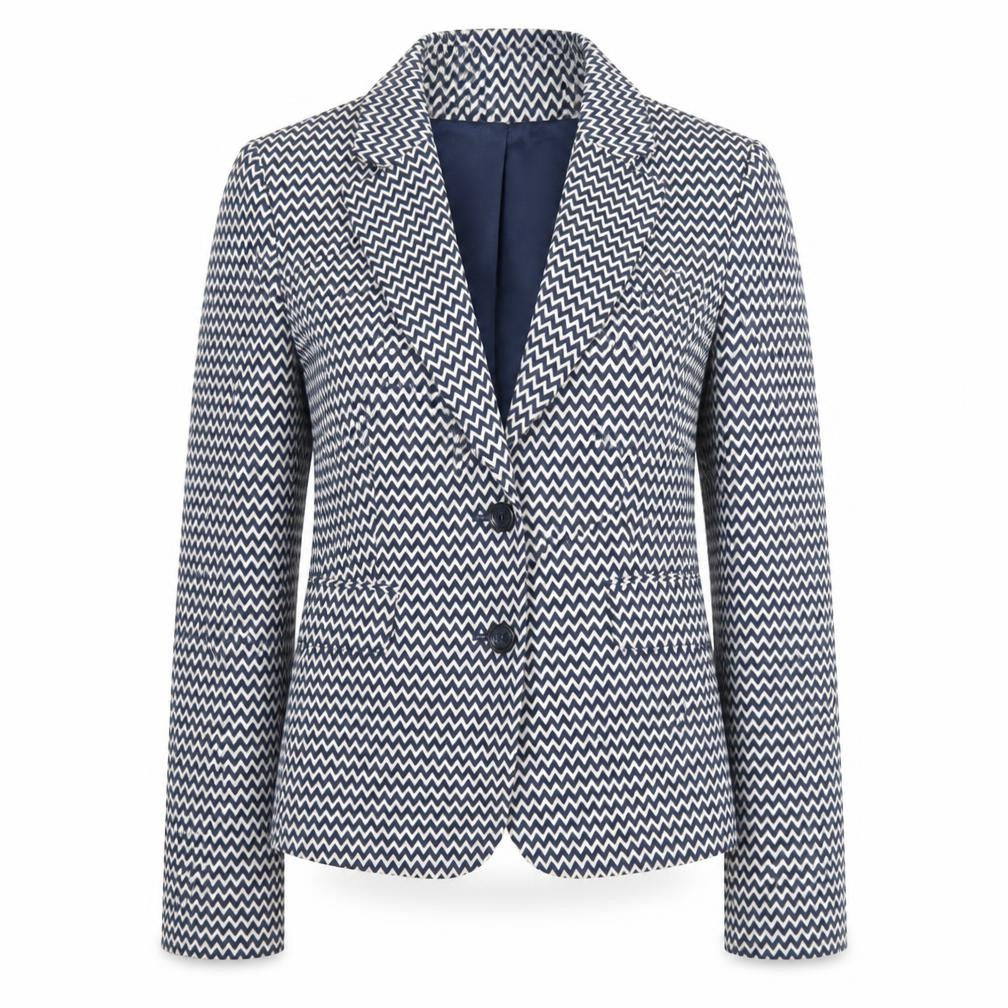 Front view of Jasper Conran Women's Blue Chevron Blazer, size 8