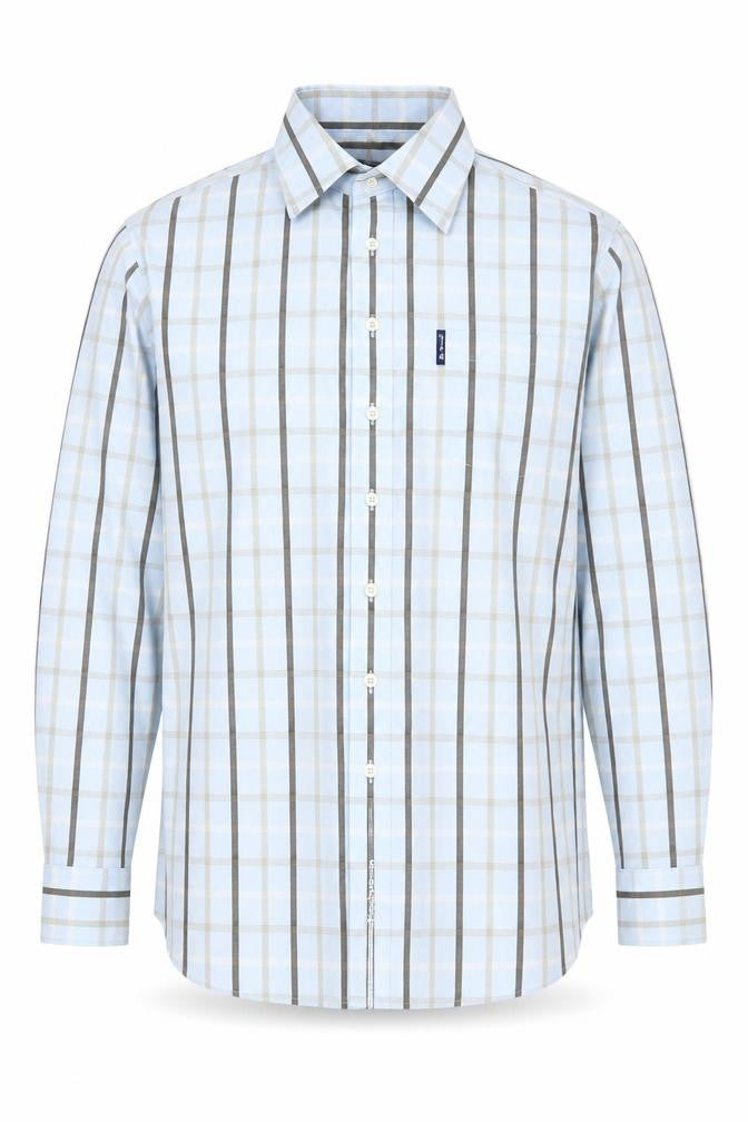 Front view of Ben Sherman Men's Blue Plaid Button-Up Shirt Medium