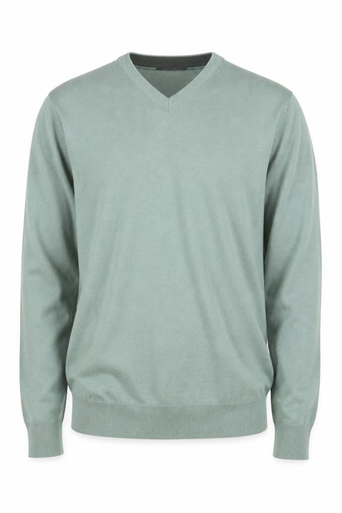 Front view of James Pringle Men's Green V-Neck jumper -, size S