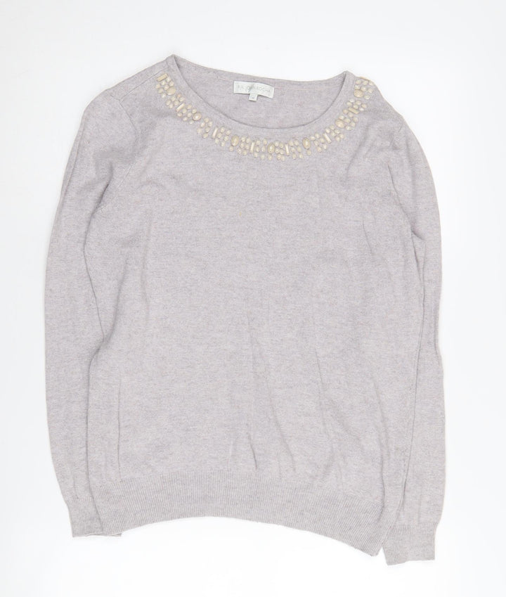 RJR John Rocha Women's Grey Beaded Pullover Jumper Size 12