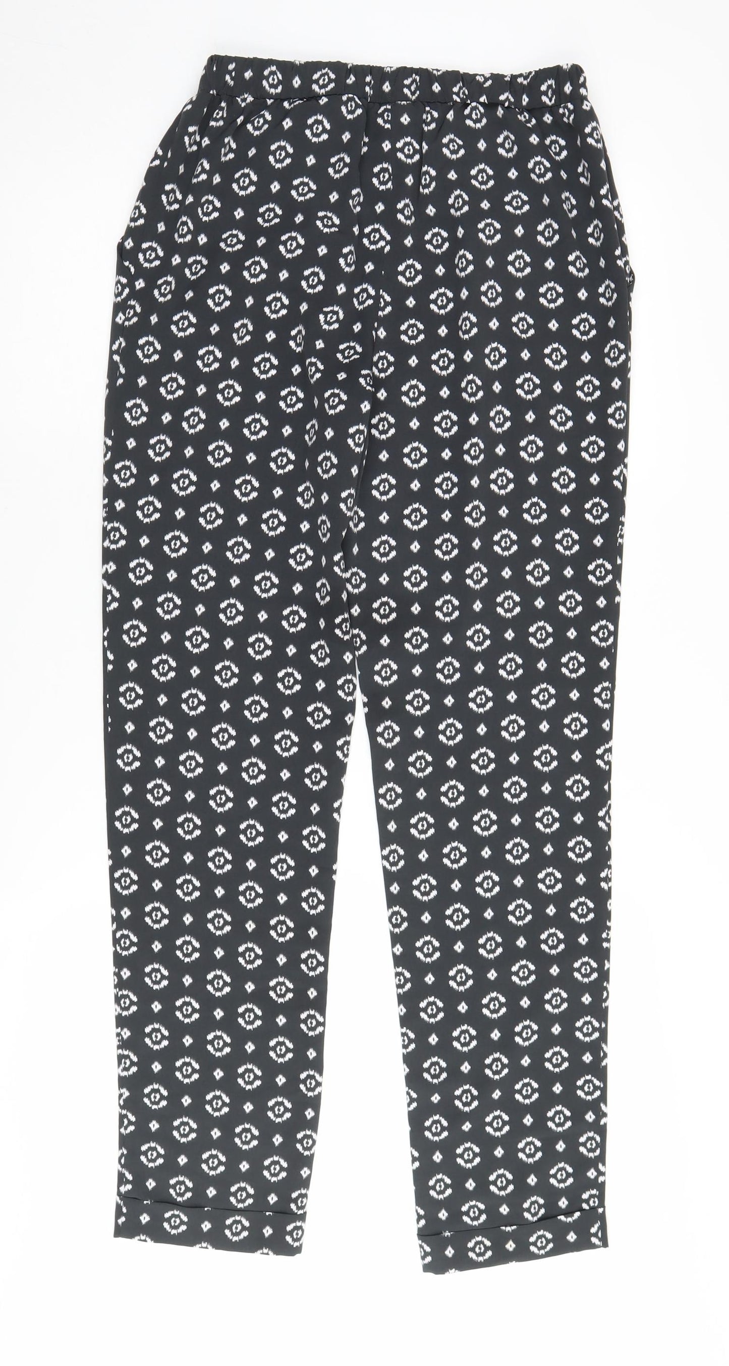 Laura Ashley Women's Black Geometric Trousers Size 8