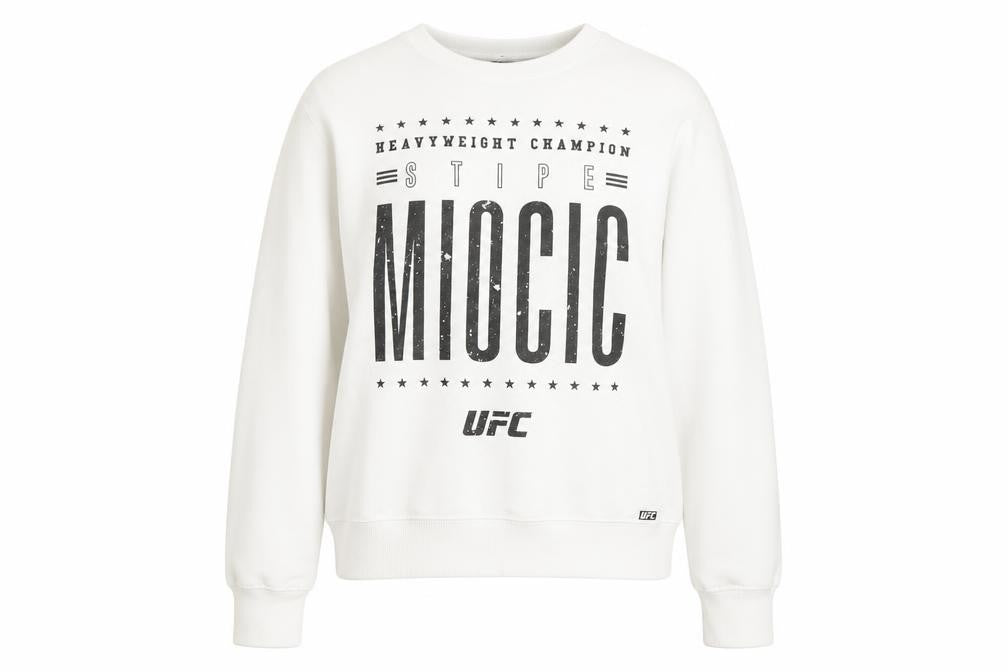 Front view of UFC unisex adults white pullover sweatshirt m