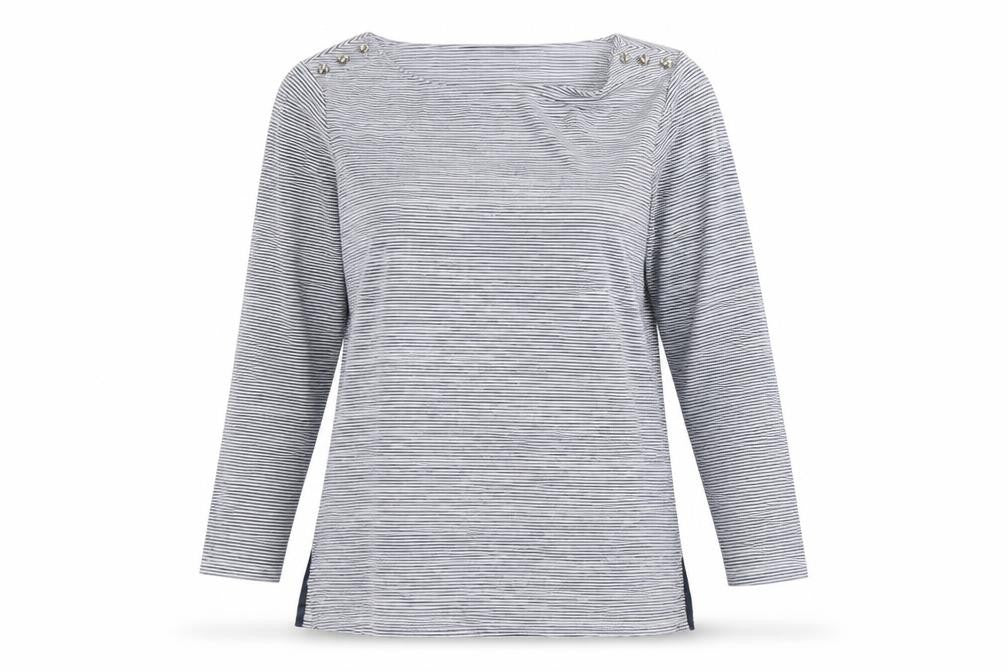 Front view of Jasper Conran Women's Blue Striped T-Shirt, size 14