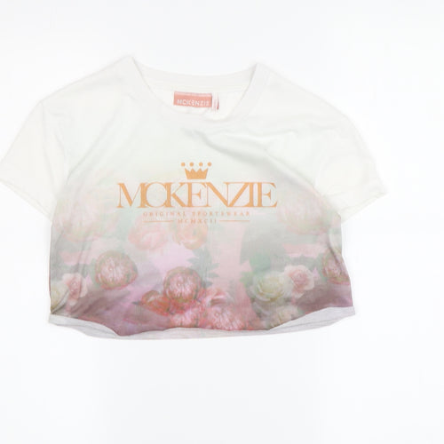 McKenzie Girls Floral Cropped T-Shirt, White, 7-8 Years