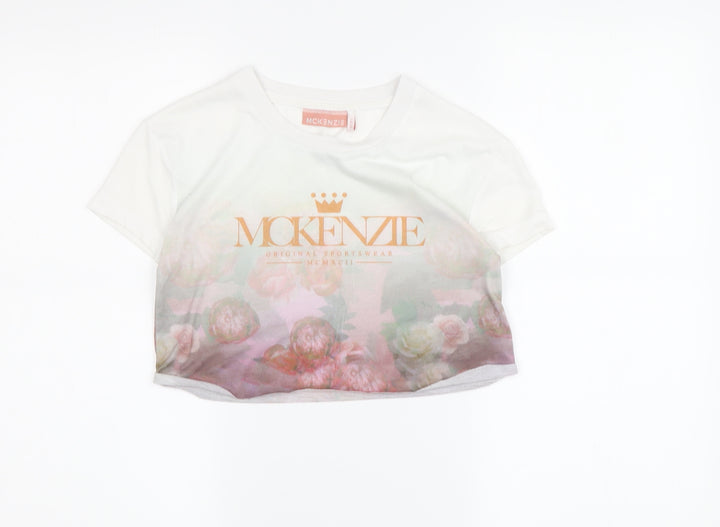 McKenzie Girls Floral Cropped T-Shirt, White, 7-8 Years