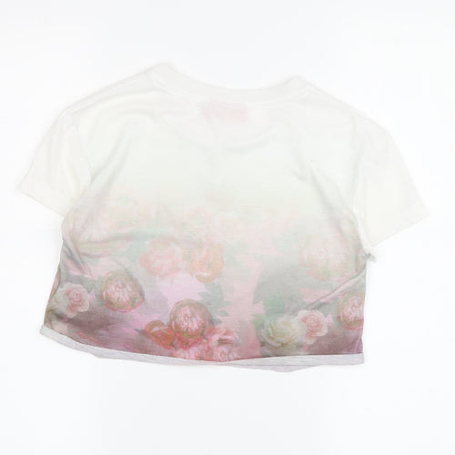 McKenzie Girls Floral Cropped T-Shirt, White, 7-8 Years